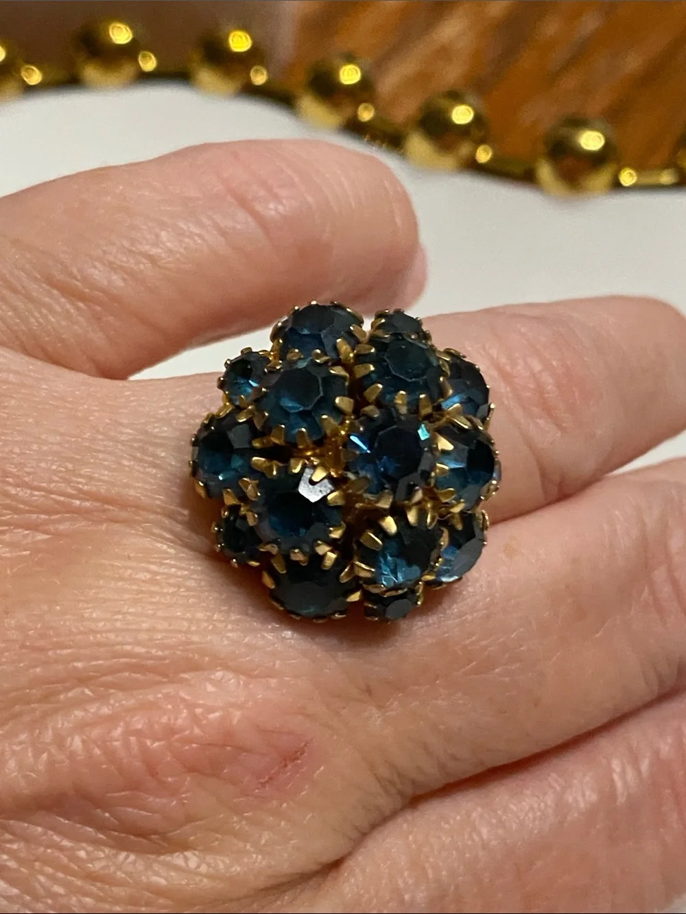 VTG Cluster Ring with Deep Blue Stones
